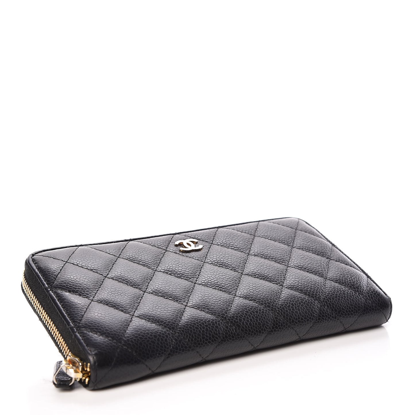 Caviar Quilted Large Gusset Zip Around Wallet Black