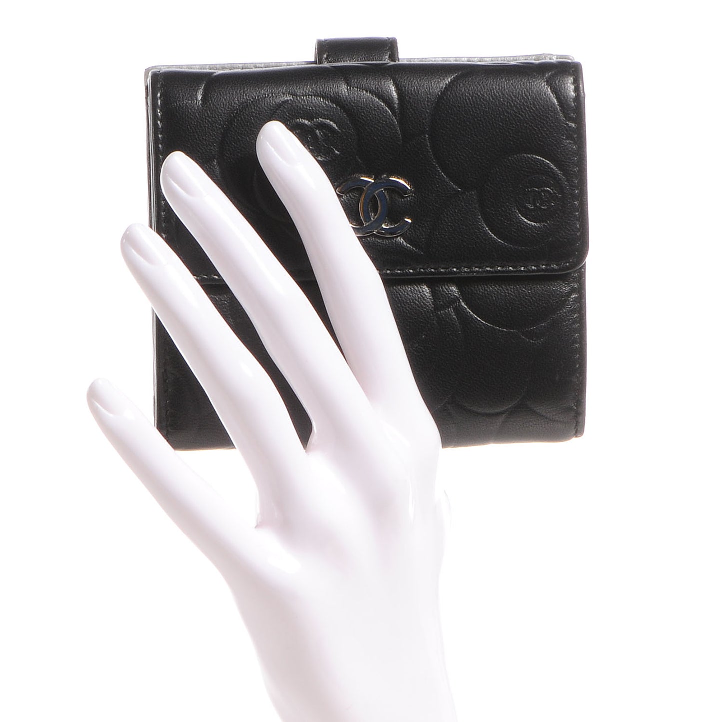 Lambskin Camellia French Wallet Black