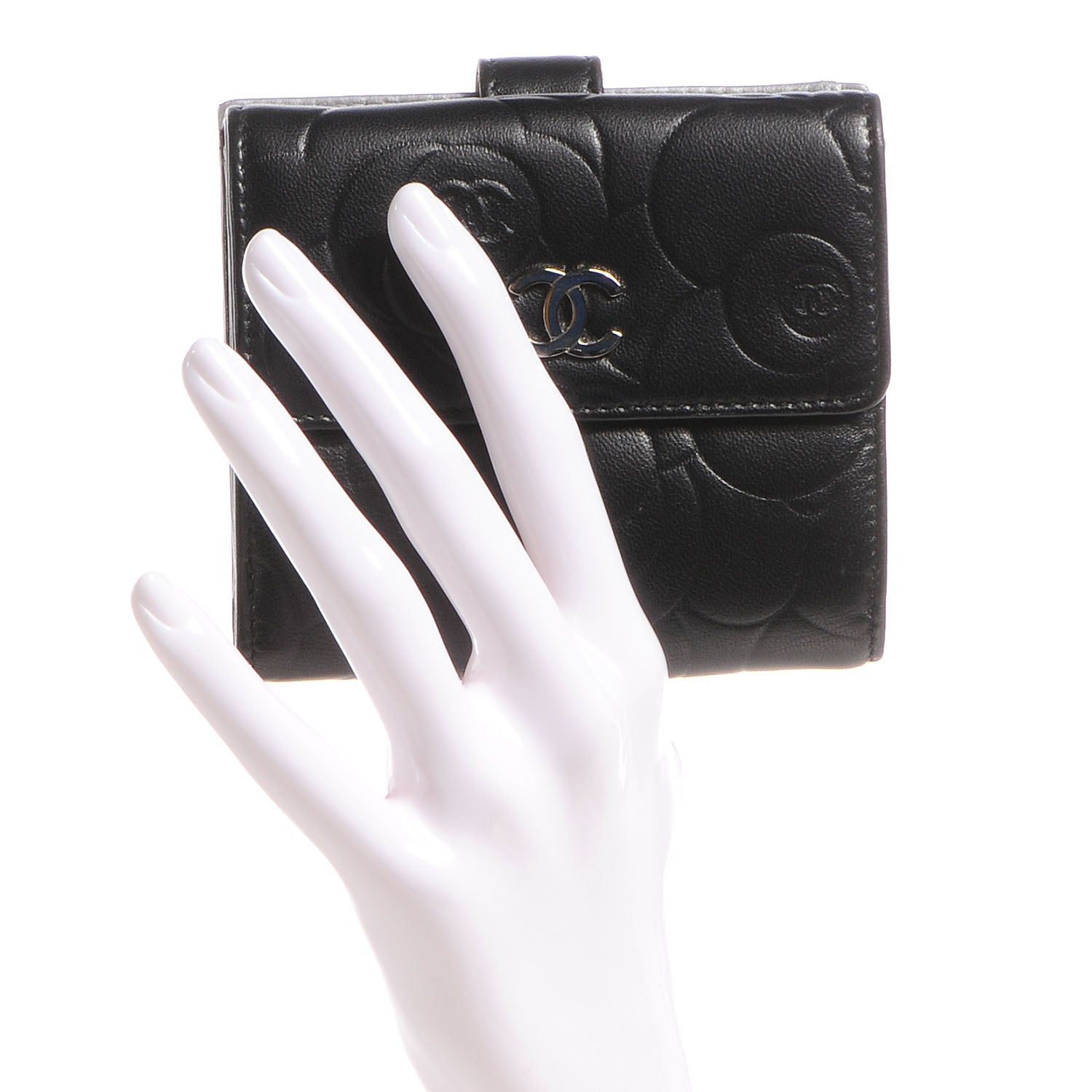 Chanel Lambskin Camellia French Wallet Black 2 of 7