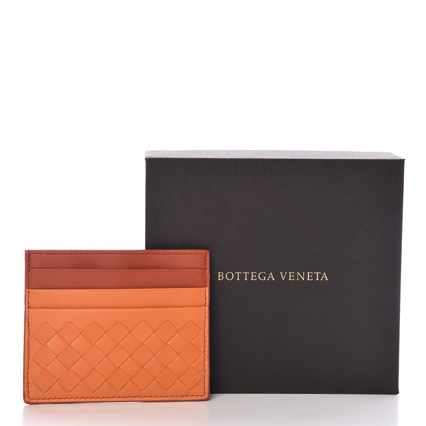 Nappa Intrecciato Two Tone Card Holder Orange
