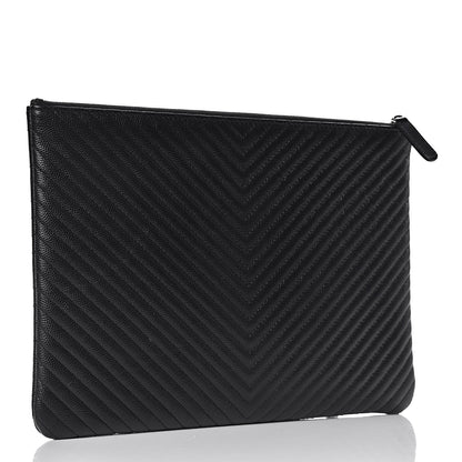 Chanel Caviar Chevron Quilted Medium Cosmetic Case Black 3 of 7