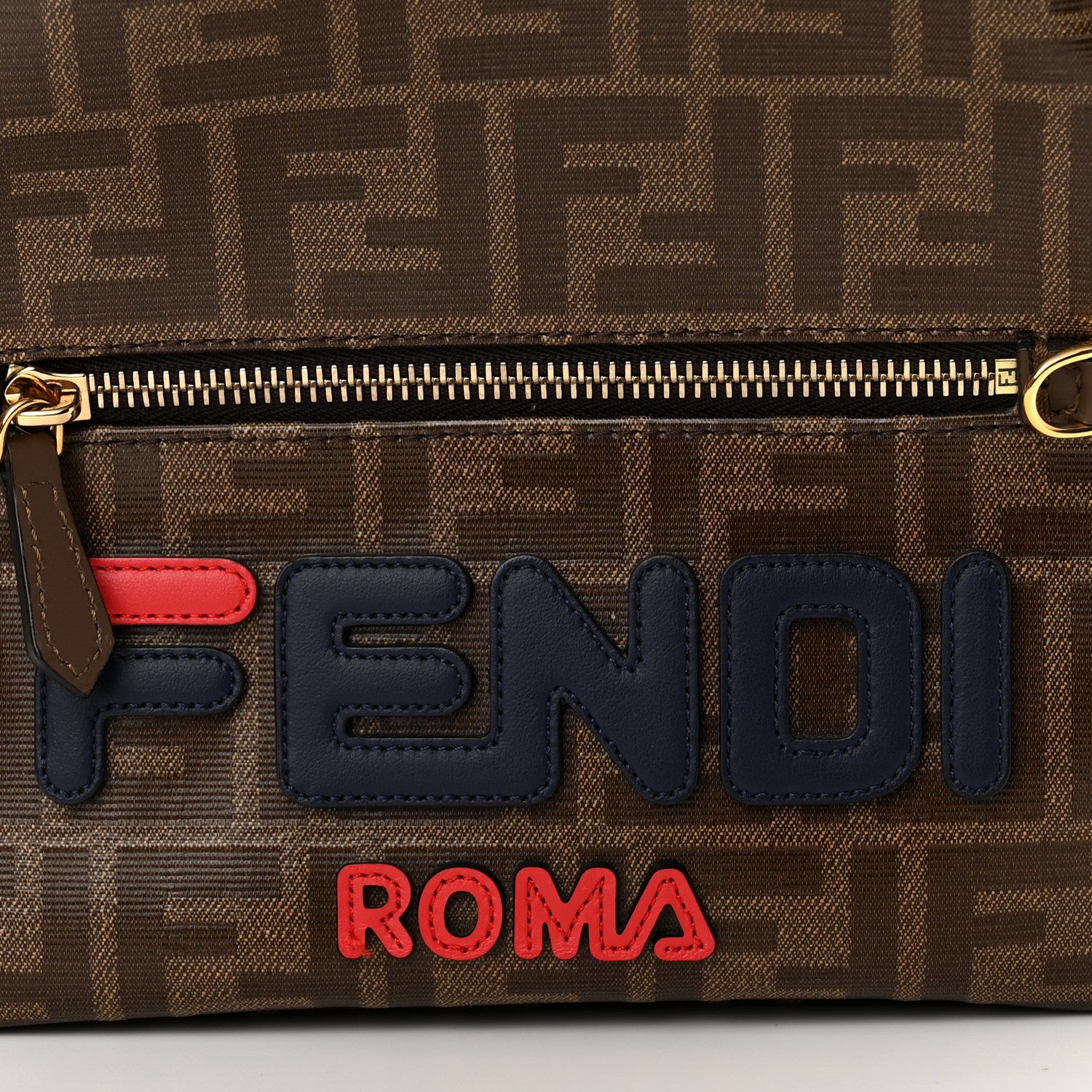Fendi X FILA Glazed Fabric Vitello Century FF 1974 Mania Mini Backpack Mogano Panna Blueberry 8 of 11