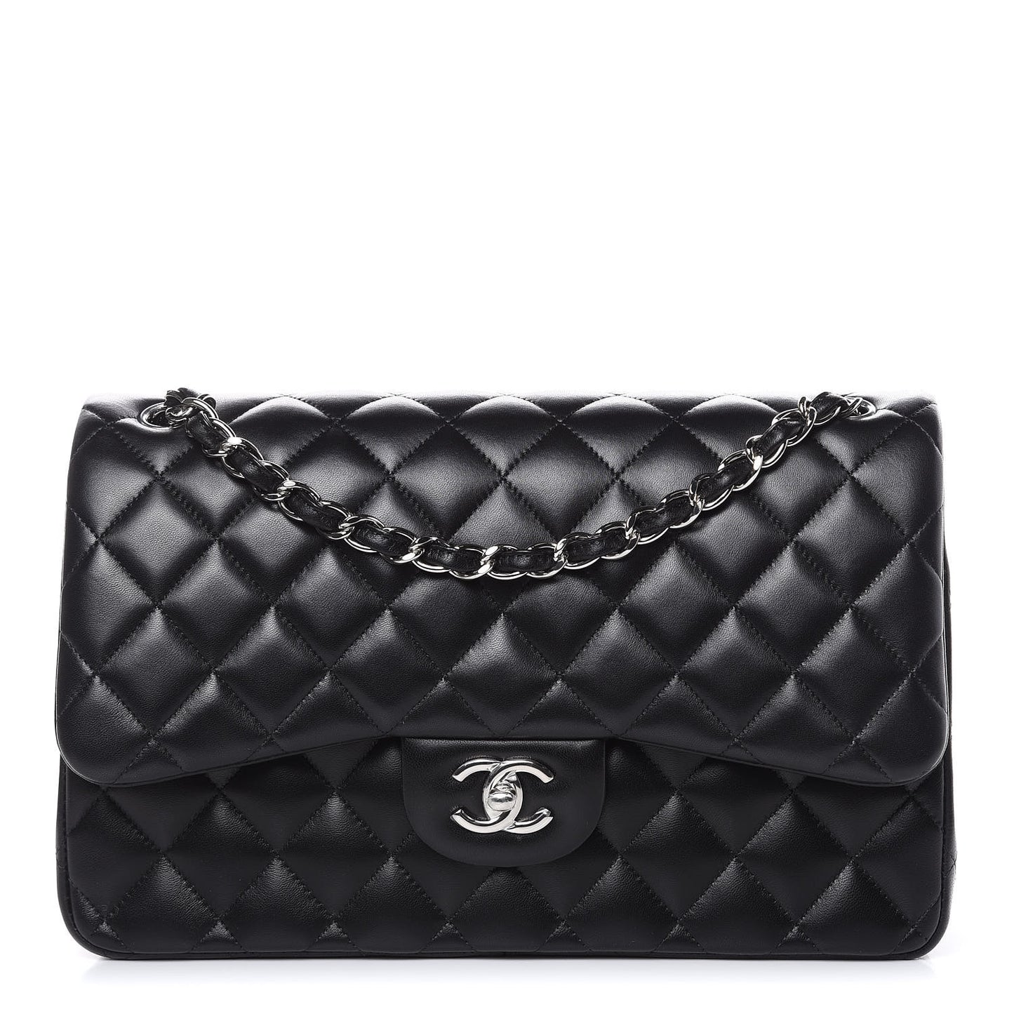 Lambskin Quilted Jumbo Double Flap Black