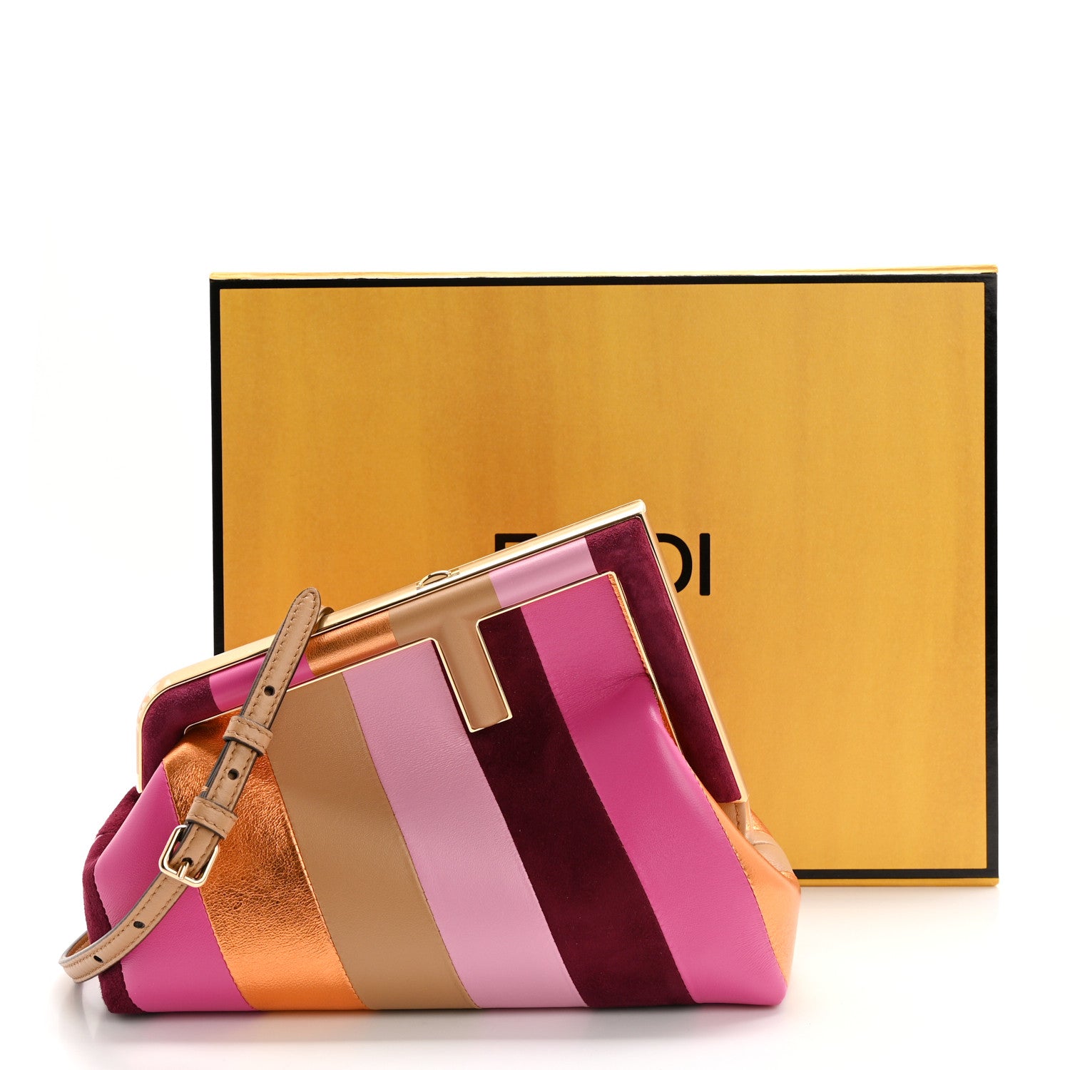 Fendi Nappa Suede Striped Inlay Small Fendi First Pink Multicolor 11 of 11