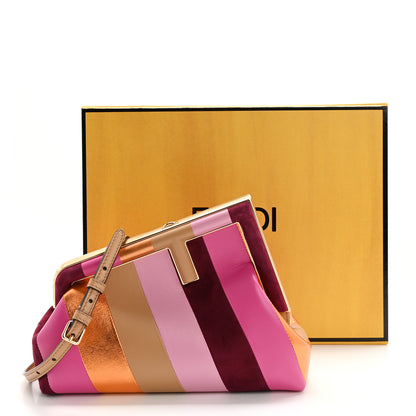 Fendi Nappa Suede Striped Inlay Small Fendi First Pink Multicolor 11 of 11