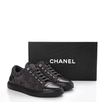 Chanel Suede Calfskin Tweed Low Top Sneakers 37 Dark Grey 9 of 9