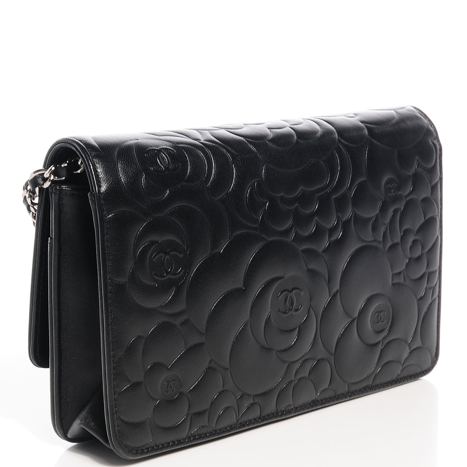 Chanel Lambskin Camellia Wallet on Chain WOC Black 3 of 8