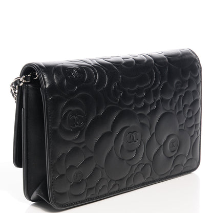 Chanel Lambskin Camellia Wallet on Chain WOC Black 3 of 8