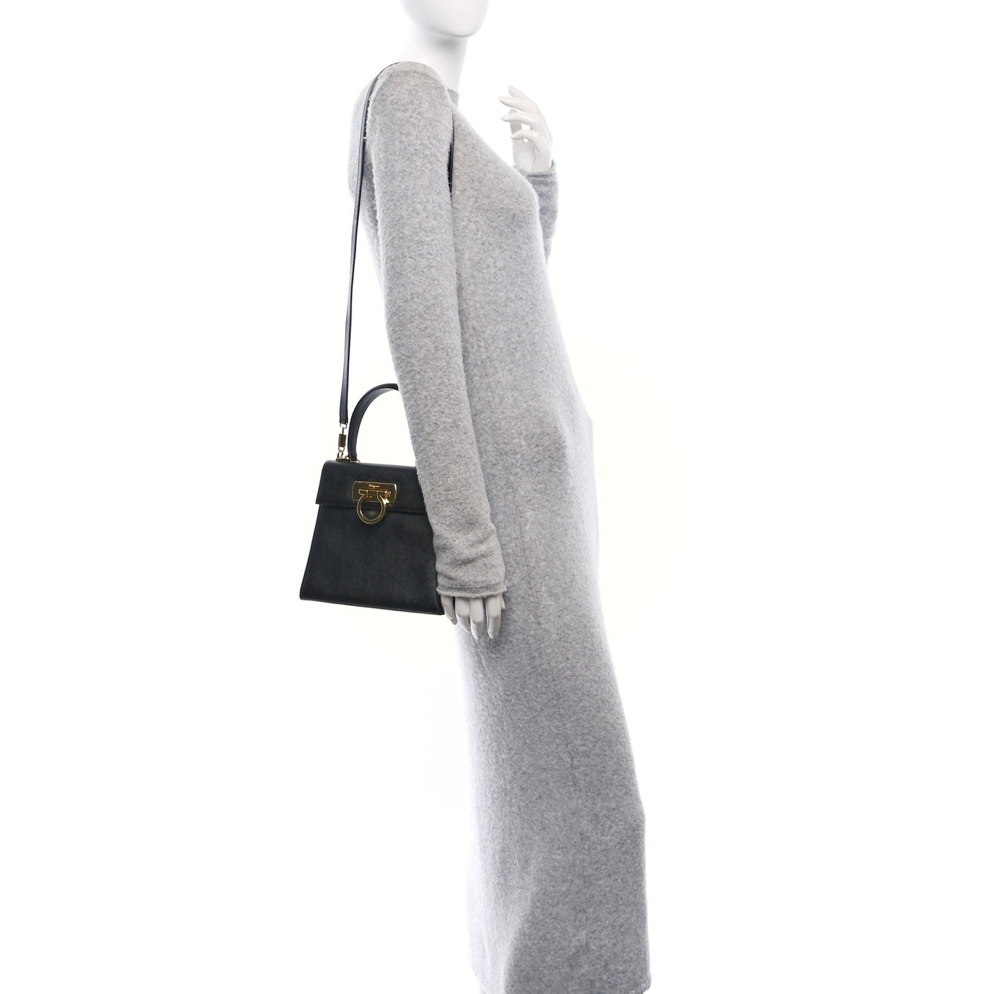 Hammered Calfskin Small Iconic Top Handle Bag Black