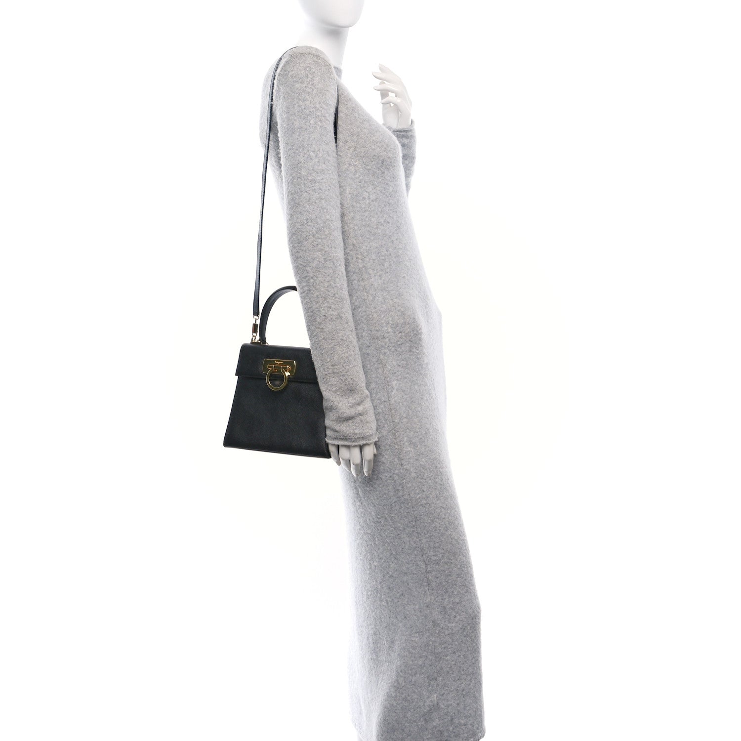 Salvatore Ferragamo Hammered Calfskin Small Iconic Top Handle Bag Black 2 of 12