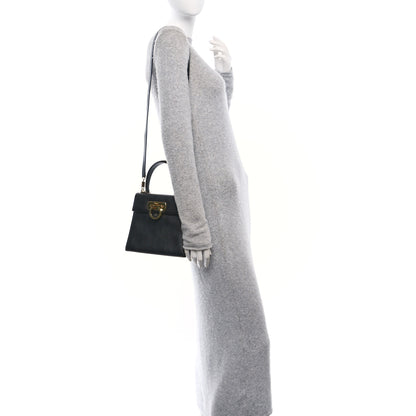 Salvatore Ferragamo Hammered Calfskin Small Iconic Top Handle Bag Black 2 of 12