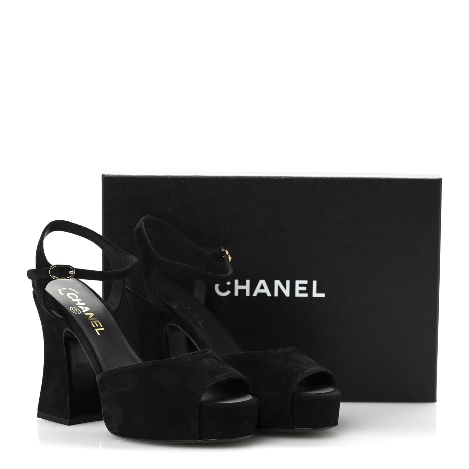 Chanel Suede Calfskin Platform Sandals 39 Black 11 of 11