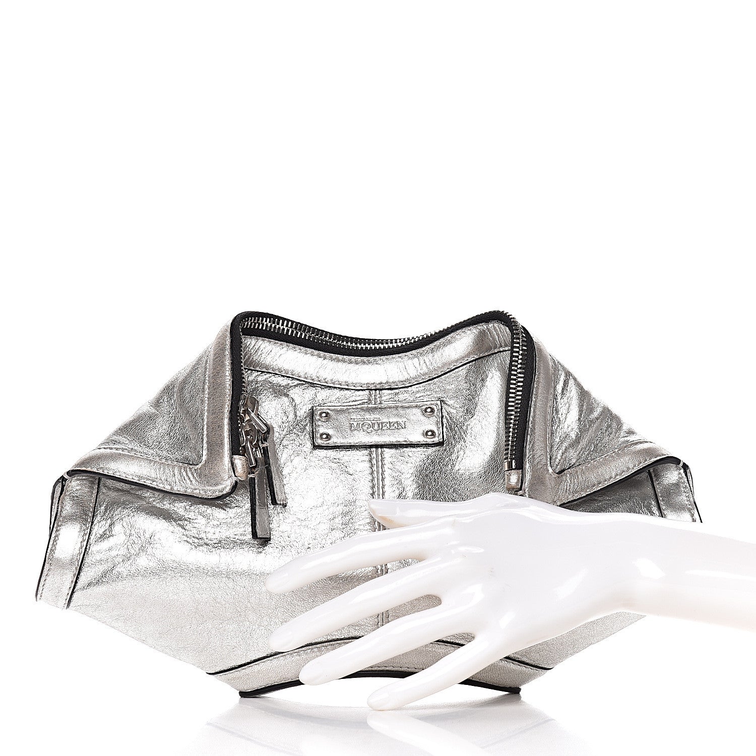 Alexander McQueen Metallic Lambskin De Manta Clutch Silver 2 of 12
