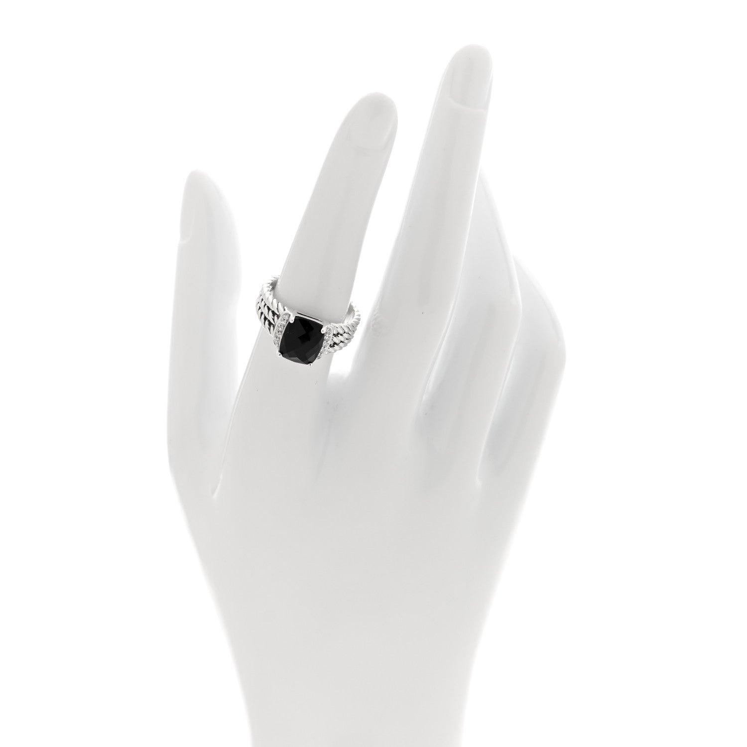 David Yurman Sterling Silver Diamond Black Onyx 10mm Petite Wheaton Ring 54 6.75 2 of 4