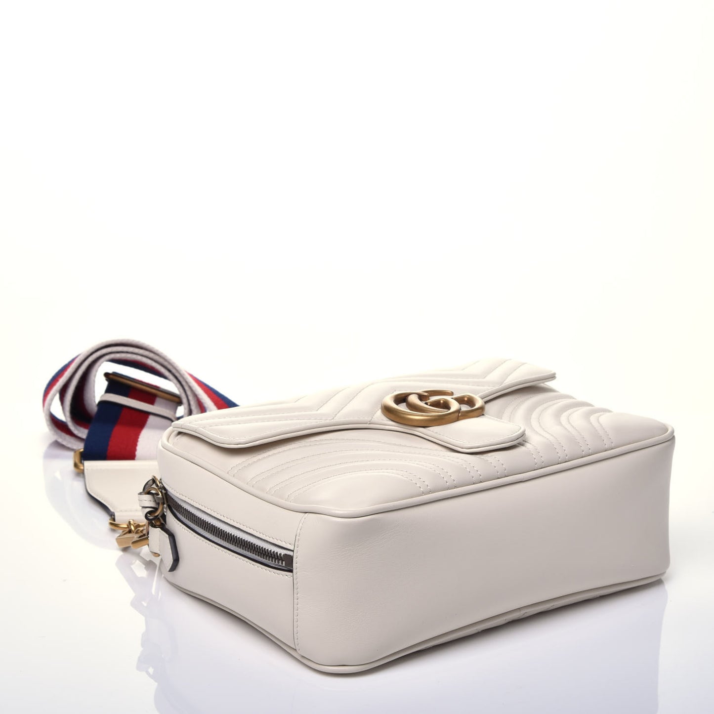 Calfskin Matelasse Sylvie Web Small GG Marmont Top Handle Shoulder Bag White