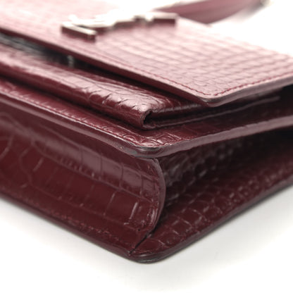 Saint Laurent Calfskin Crocodile Embossed Monogram Sunset Chain Wallet Palissandre 6 of 12