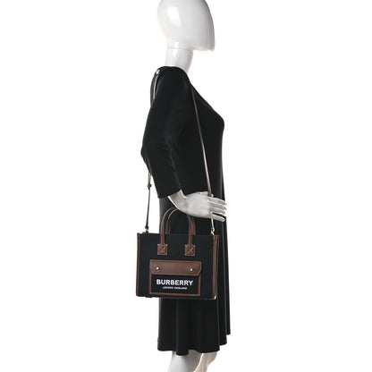 Burberry Canvas Smooth Calfskin Mini Two Tone Freya Tote Black Tan 2 of 11