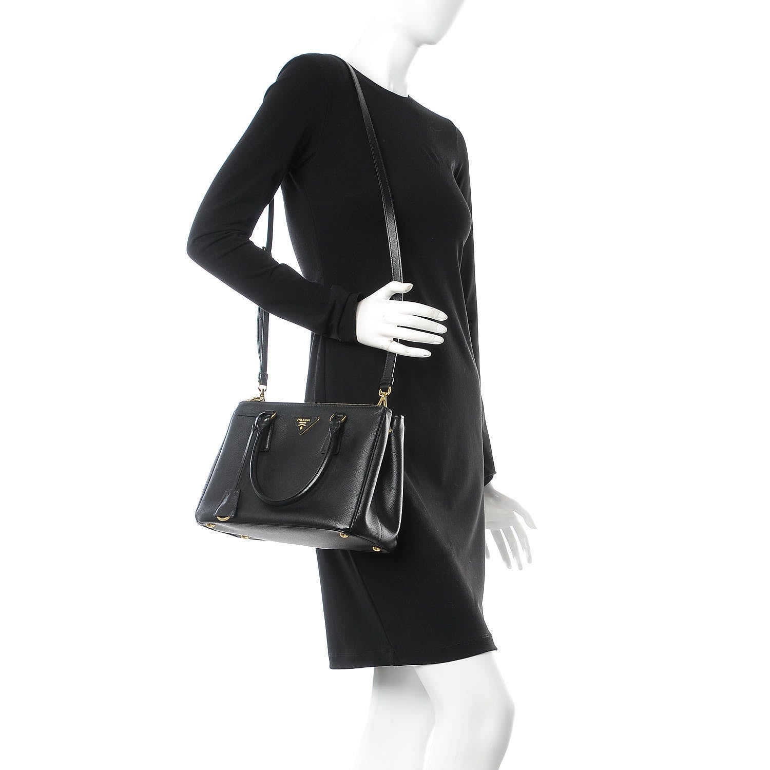 Prada Saffiano Small Galleria Double Zip Tote Black 2 of 10