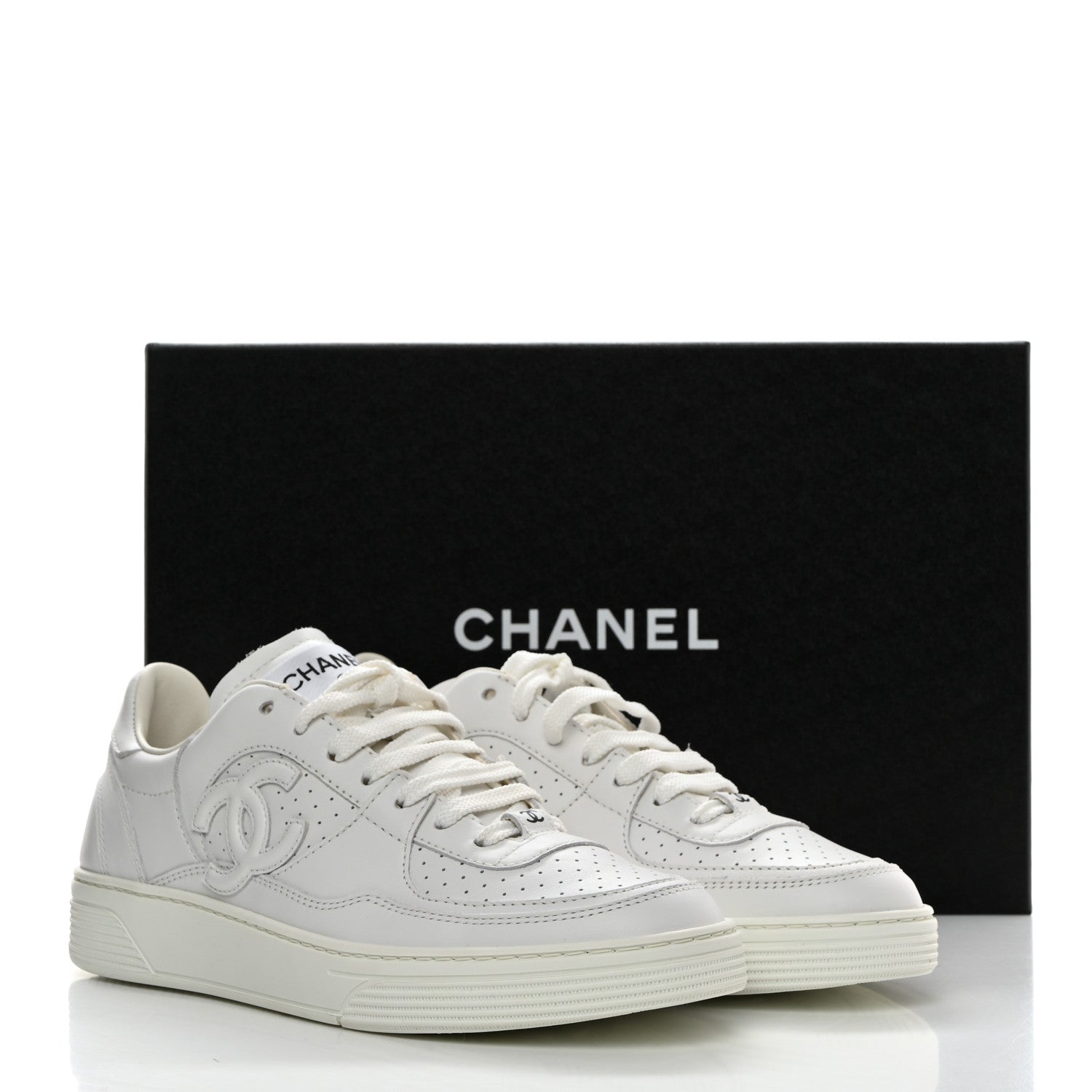 Chanel Calfskin CC Womens Sneakers 37 White 10 of 10