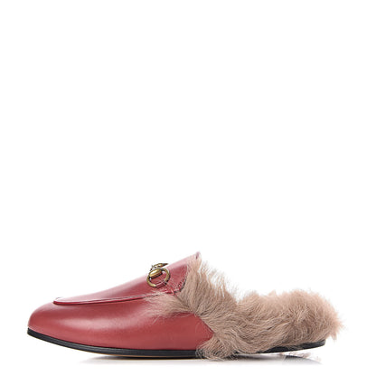Gucci Betis Glamour Calfskin Fur Womens Princetown Slippers 35.5 Hibiscus Red Naturale 1 of 10