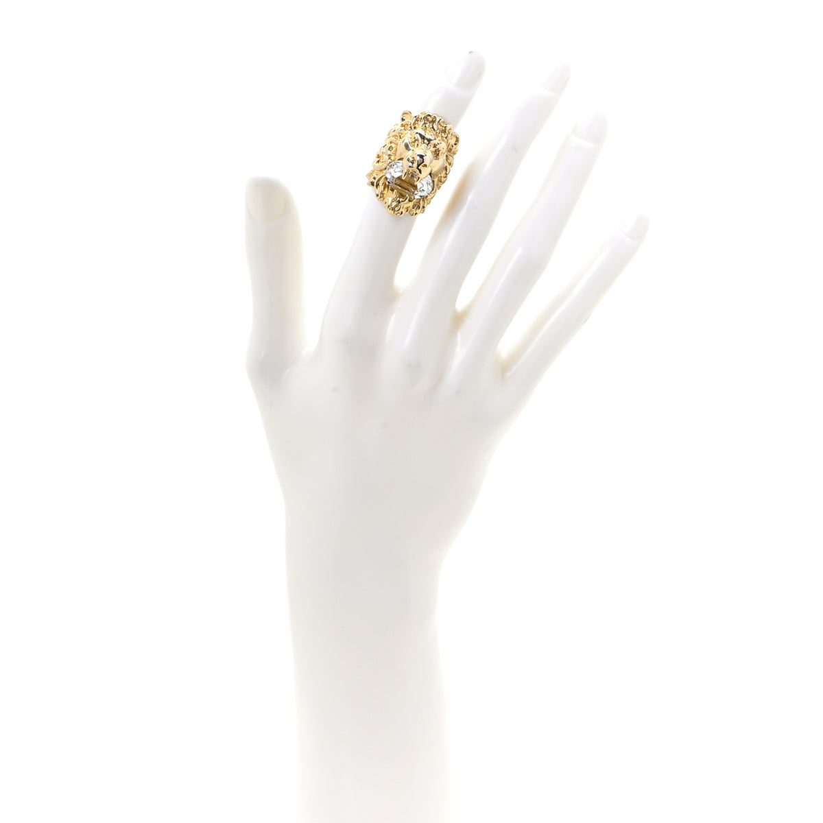 Gucci Metal Crystal Lion Head Ring 52 6 Aged Gold 2 of 5