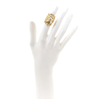 Gucci Metal Crystal Lion Head Ring 52 6 Aged Gold 2 of 5