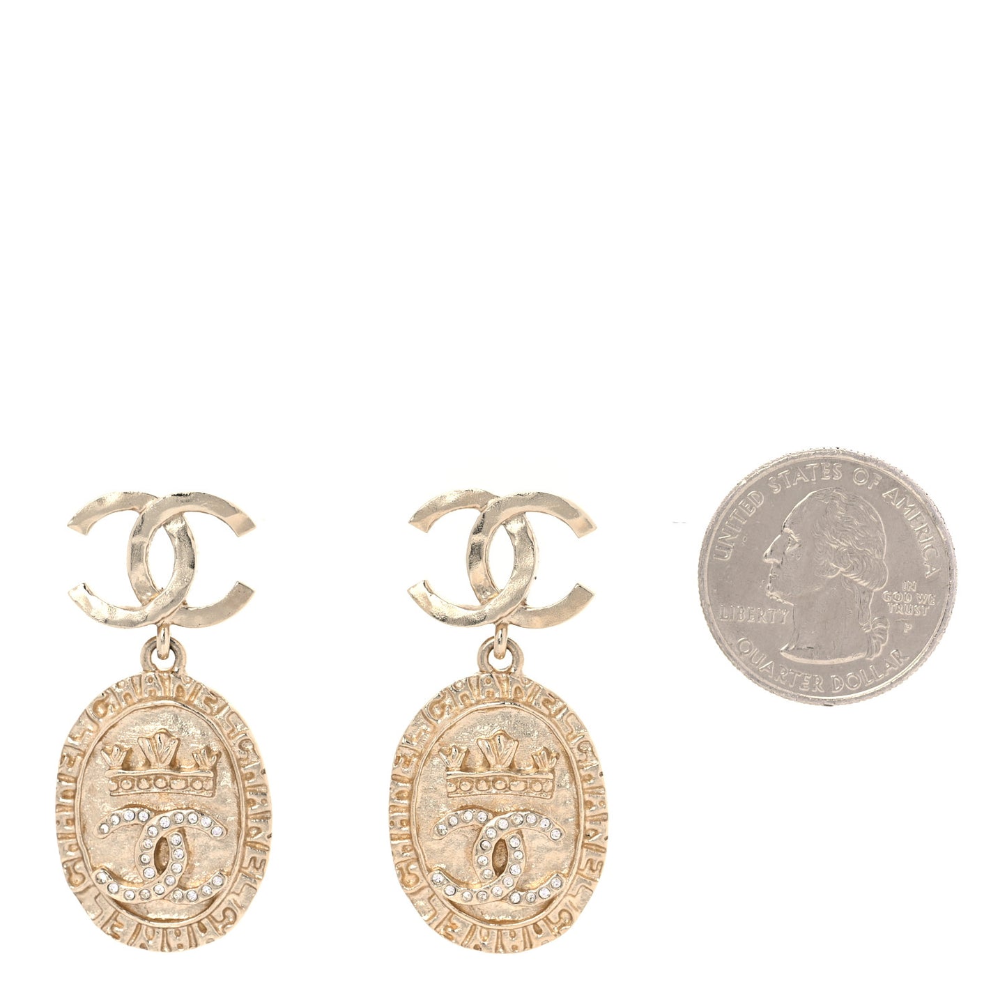 Crystal CC Medallion Drop Earrings Gold