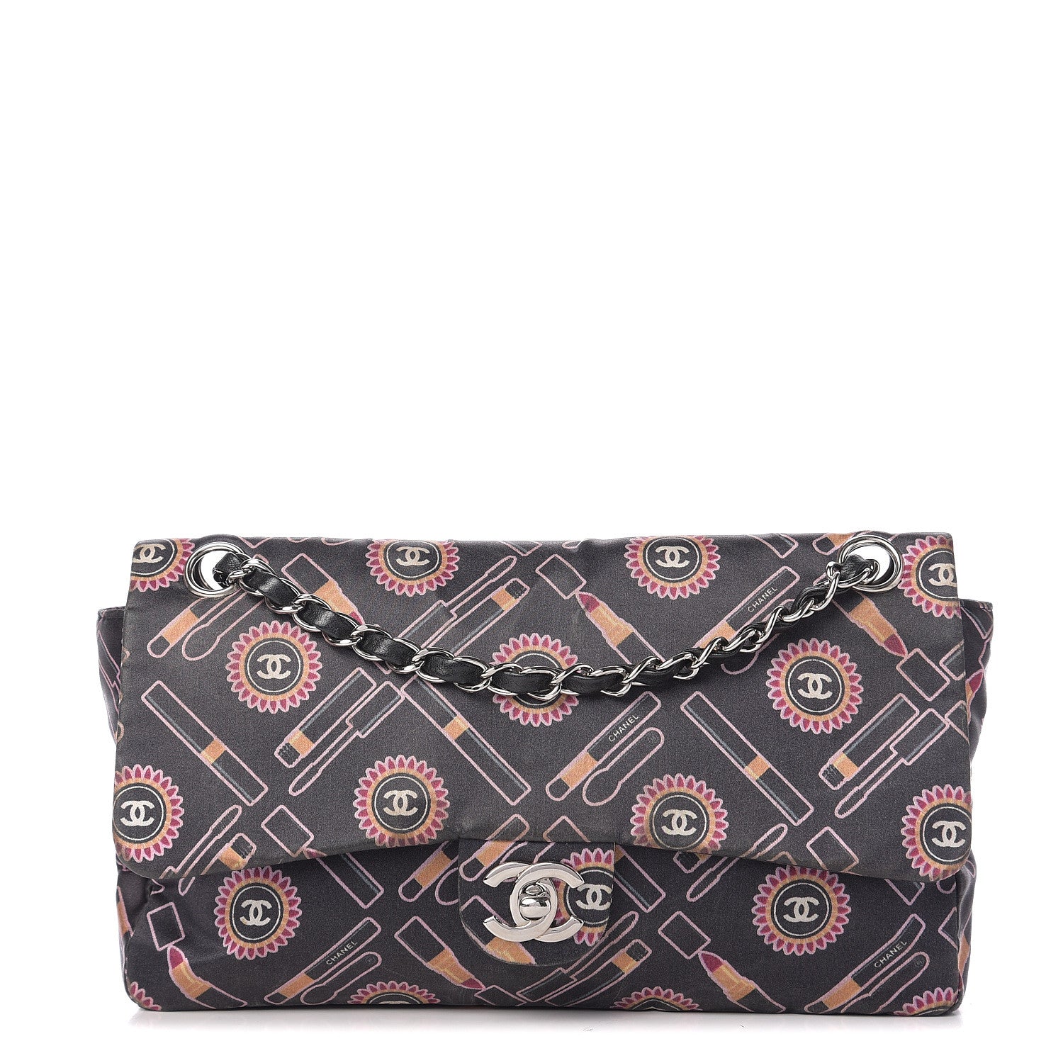 Chanel Satin Printed Lipstick Small Single Flap Black 1 of 10