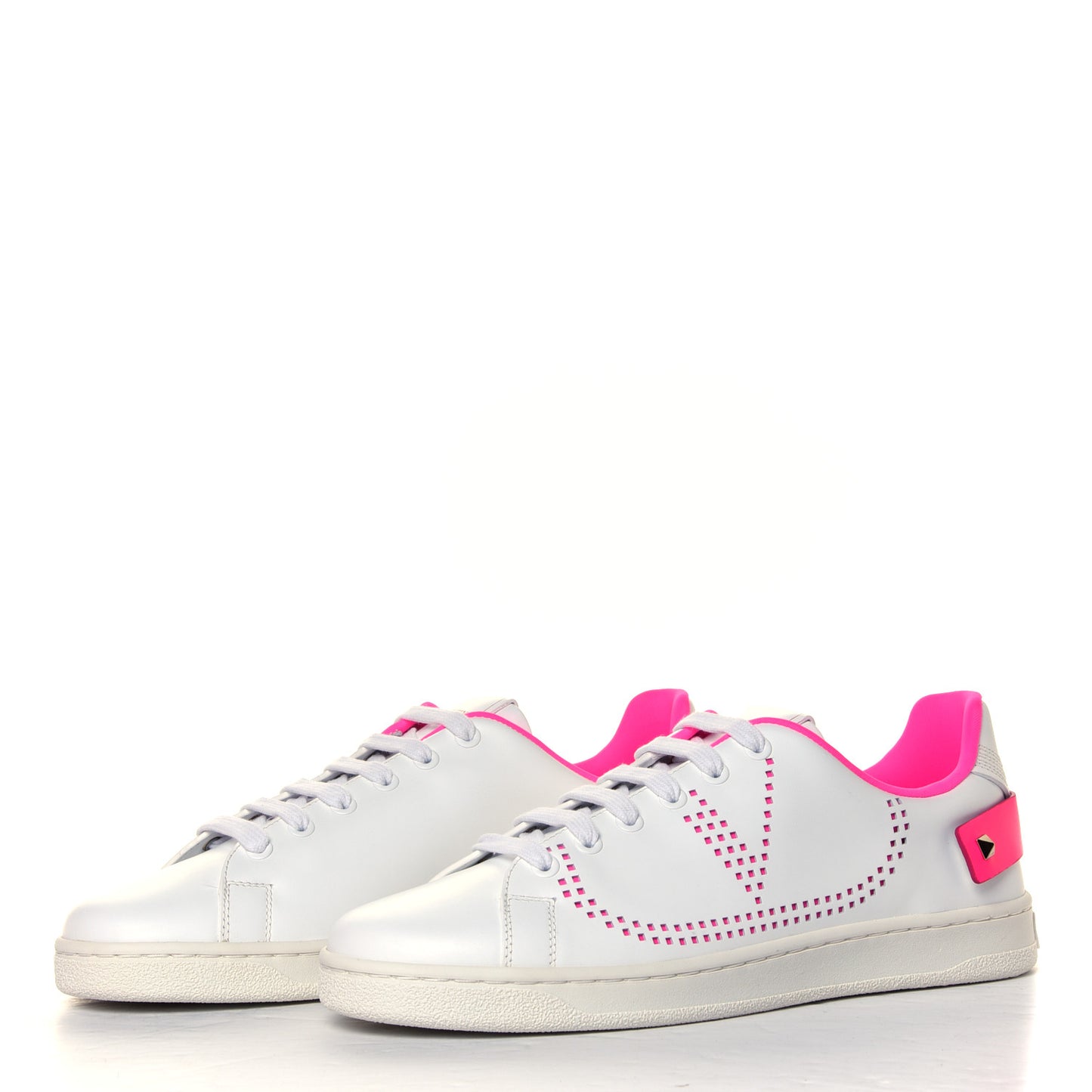 Calfskin Womens Backnet Sneakers 38.5 White Fuchsia