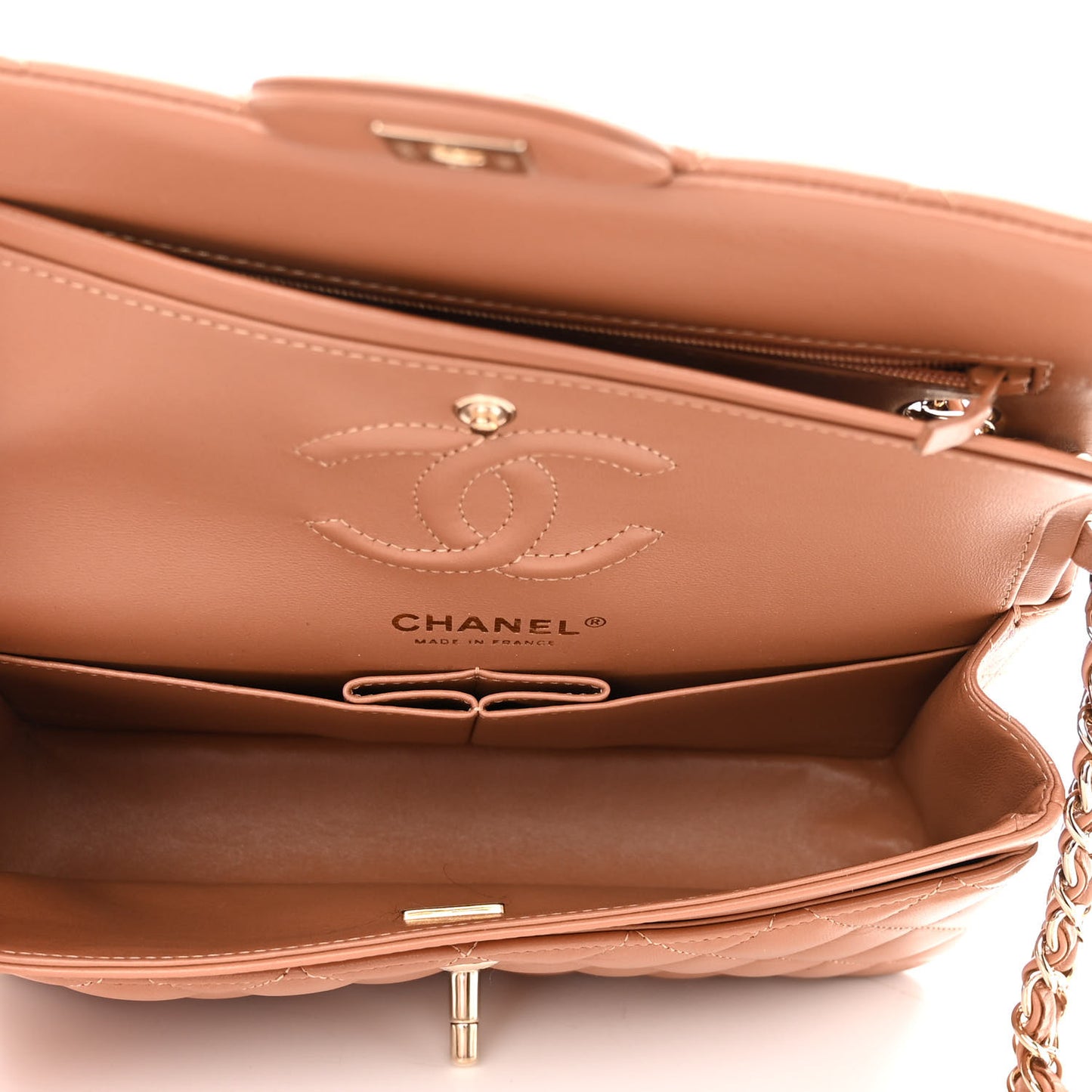 Lambskin Quilted Small Double Flap Brown