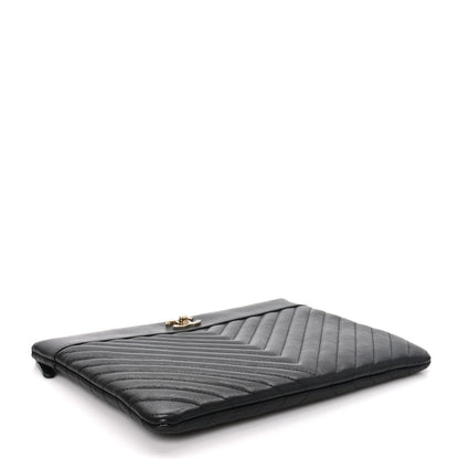 Chanel Sheepskin Chevron Quilted Large Vintage Mademoiselle Cosmetic Case Anthracite 4 of 9