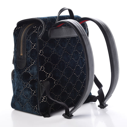 Gucci Velvet GG Monogram Textured Calfskin Web Small Double Buckle Backpack Blue Beige Black 3 of 22