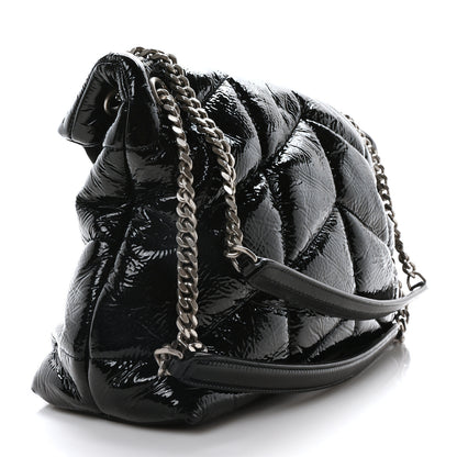 Saint Laurent Patent Lambskin Quilted Medium Loulou Puffer Monogram Chain Satchel Black 3 of 10