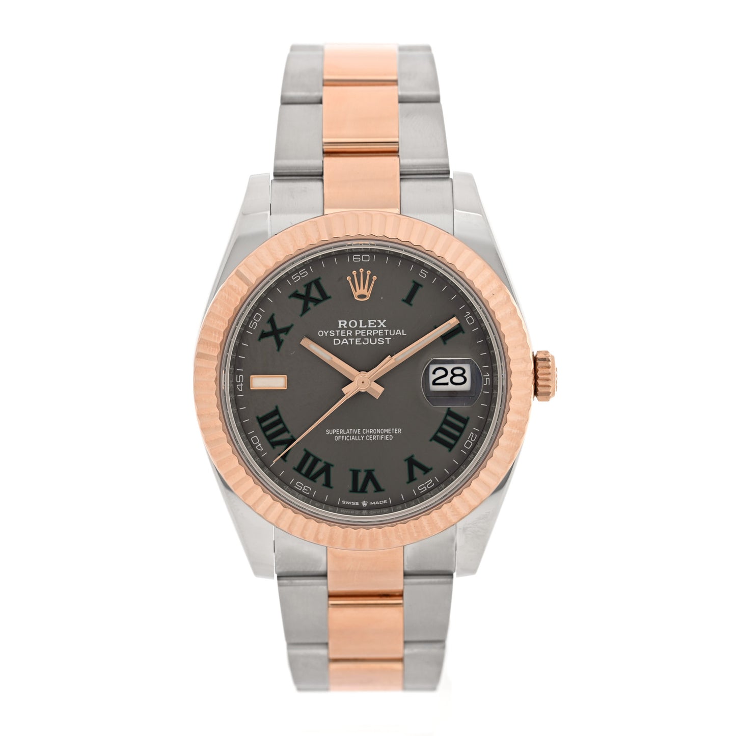 Stainless Steel 18K Everose Gold 41mm Oyster Perpetual Wimbledon Datejust Watch Slate 126331
