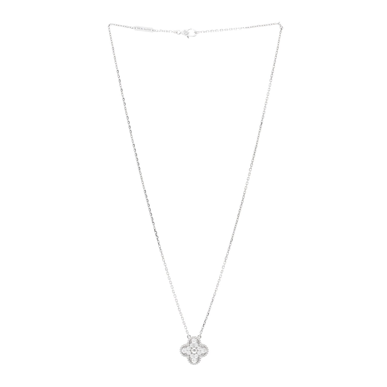 Van Cleef & Arpels 18K White Gold Diamond Vintage Alhambra Pendant Necklace 3 of 6