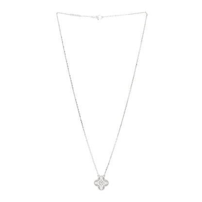 Van Cleef & Arpels 18K White Gold Diamond Vintage Alhambra Pendant Necklace 3 of 6