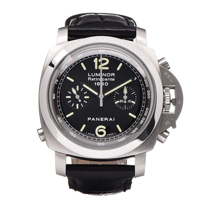 Panerai Stainless Steel Alligator 44mm Luminor Rattrapante 1950 Automatic Watch Black PAM00213 1 of 17