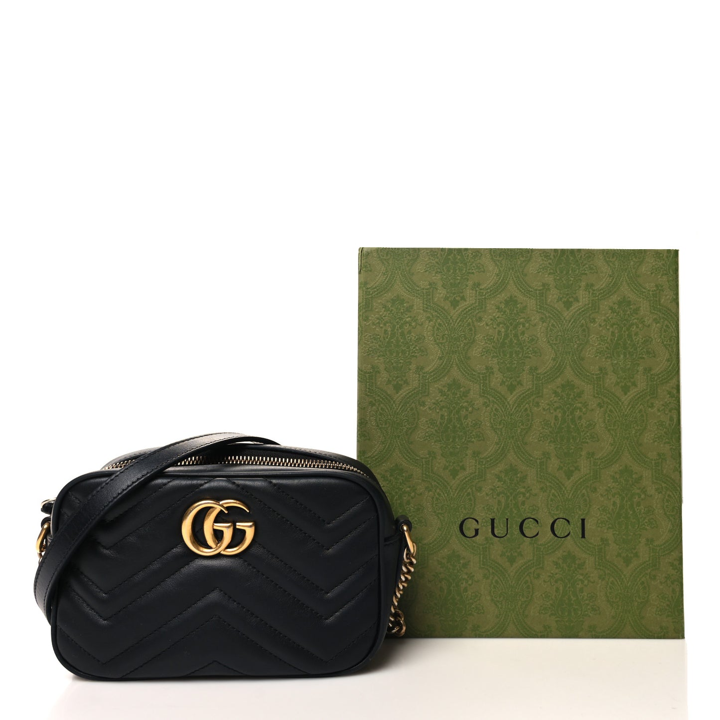 Calfskin Matelasse Mini GG Marmont Chain Shoulder Bag Black