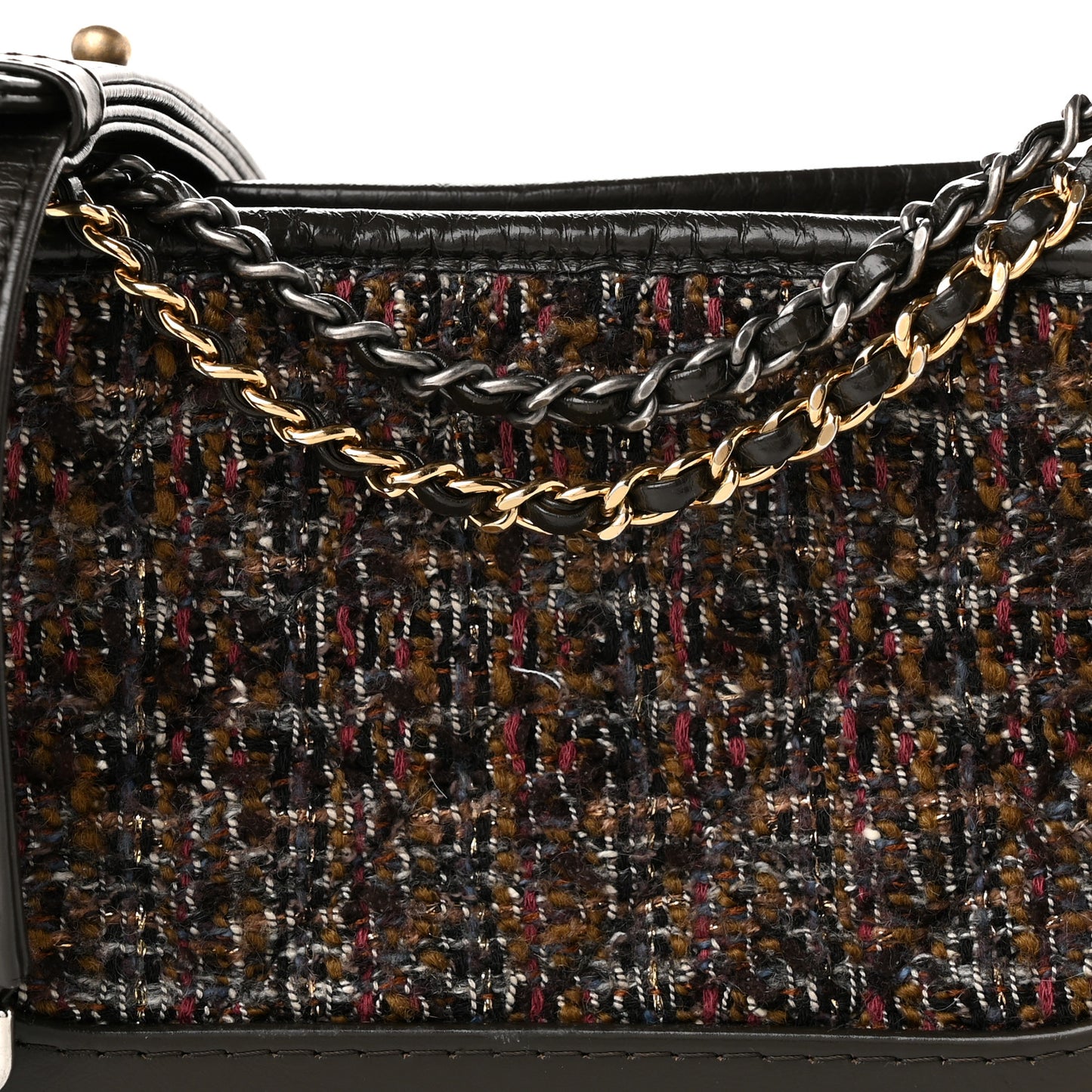 Tweed Calfskin Quilted Small Gabrielle Hobo Brown