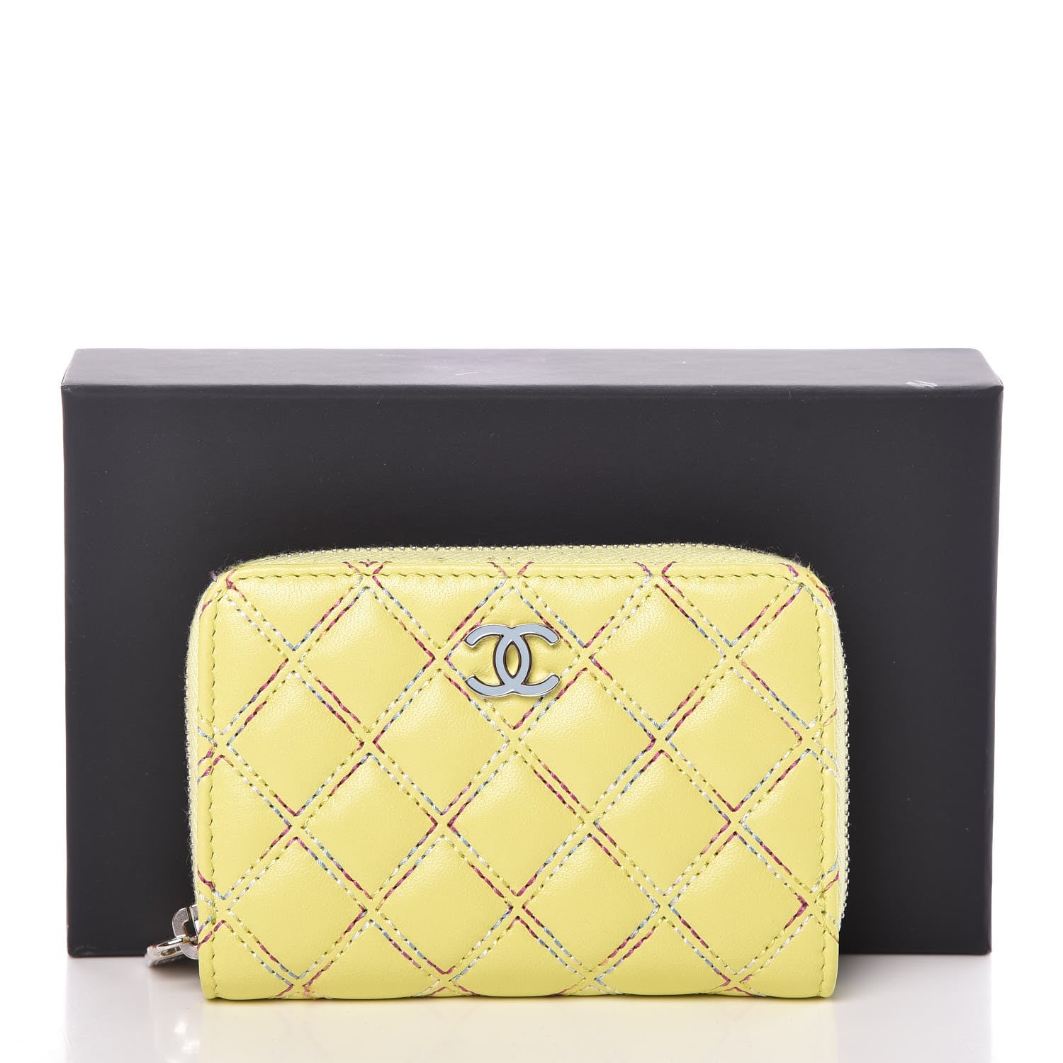 Chanel Lambskin Quilted Zip Card Holder Yellow 13 of 13