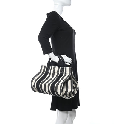 Hermes Canvas Striped Cannes Beach Bag PM Nacre Black 2 of 9
