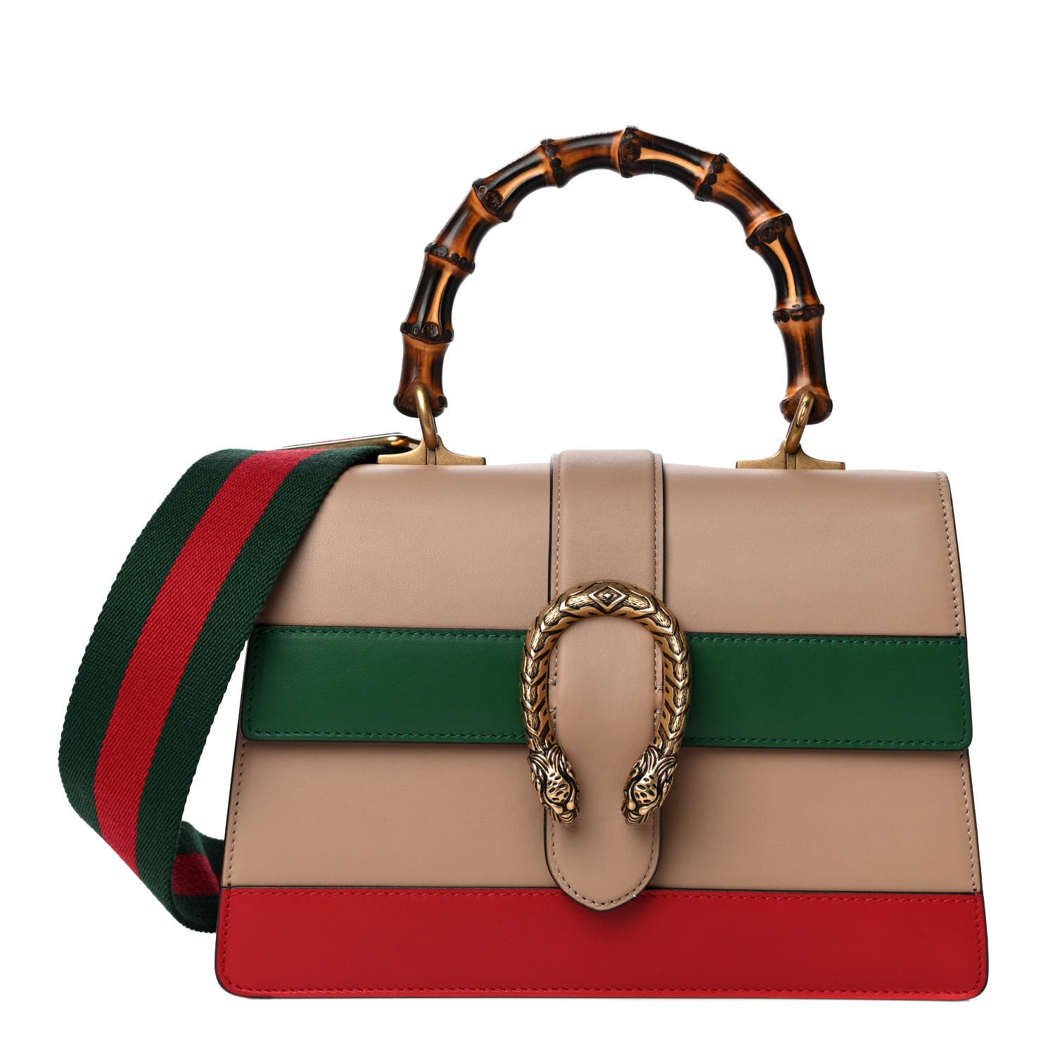 Gucci Calfskin Bamboo Web Medium Dionysus Top Handle Bag Camelia Bright Evergreen Hibiscus Red 1 of 10