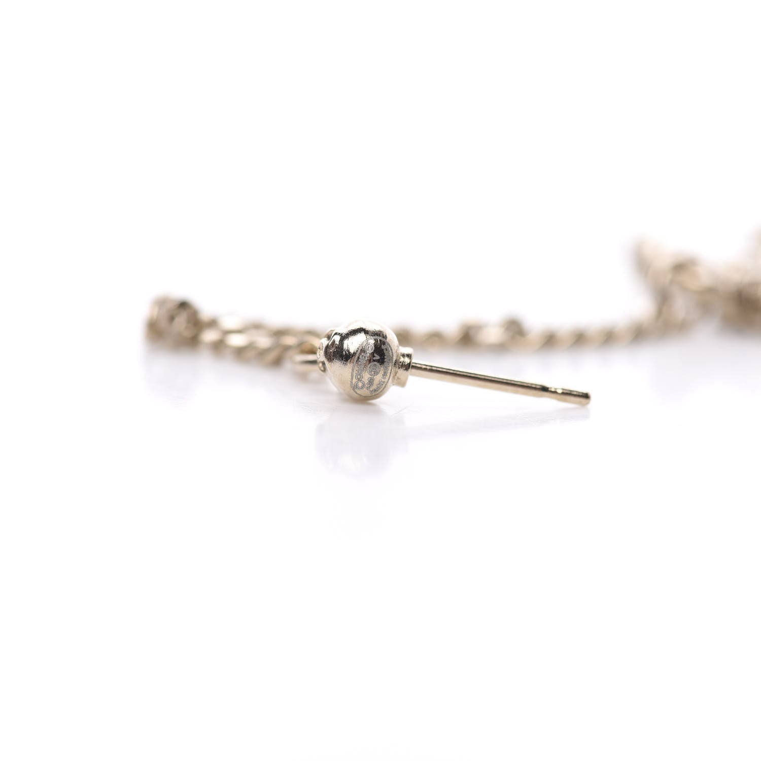 Chanel Crystal CC Drop Earrings Pink Grey Gold 4 of 5