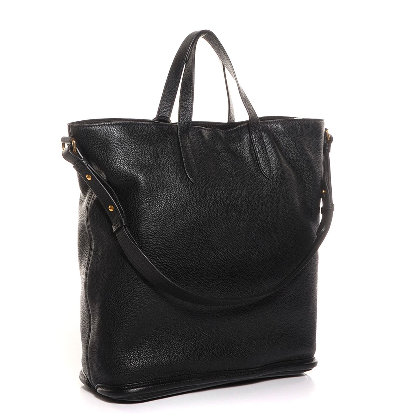 Pebbled Calfskin North South Skull Padlock Tote Black
