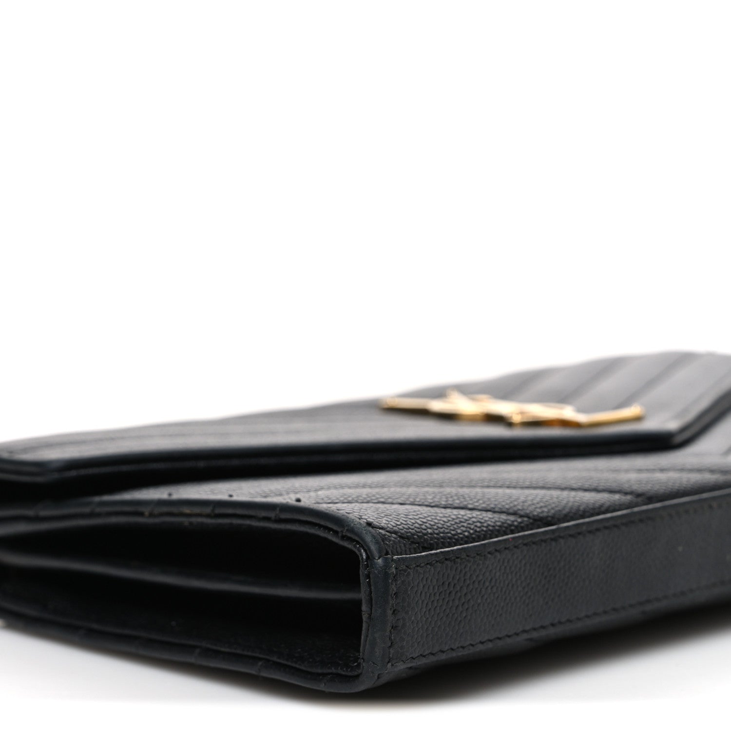 Saint Laurent Grain De Poudre Matelasse Chevron Monogram Chain Wallet Black 8 of 10