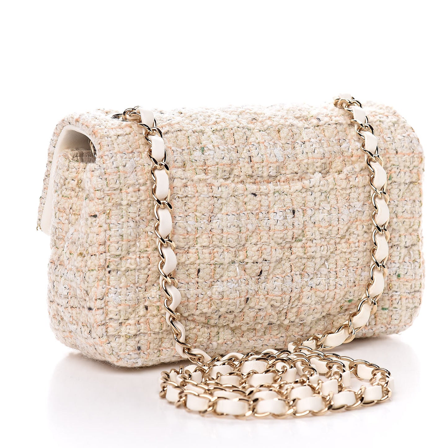 Tweed Quilted Mini Rectangular Flap Off White