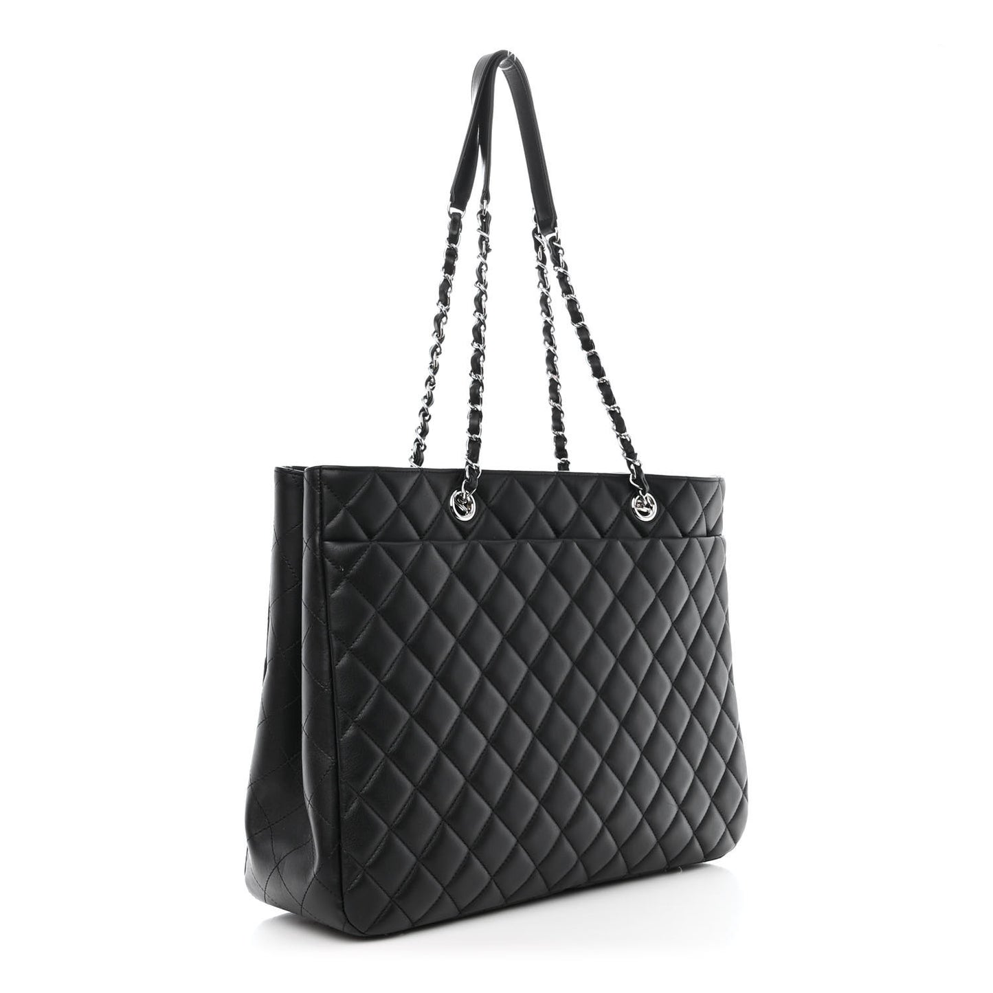 Calfskin Quilted Large Classic Shopping Tote Black