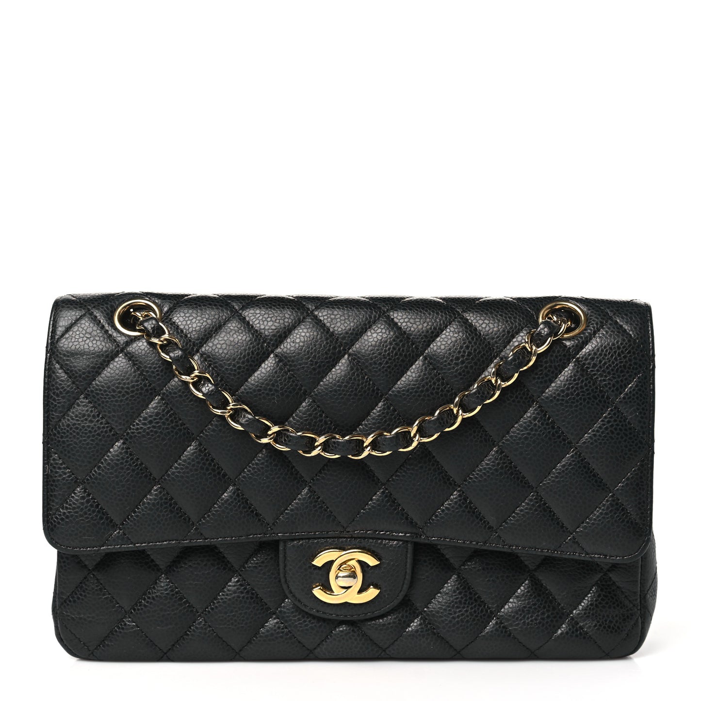Caviar Quilted Medium Double Flap Black