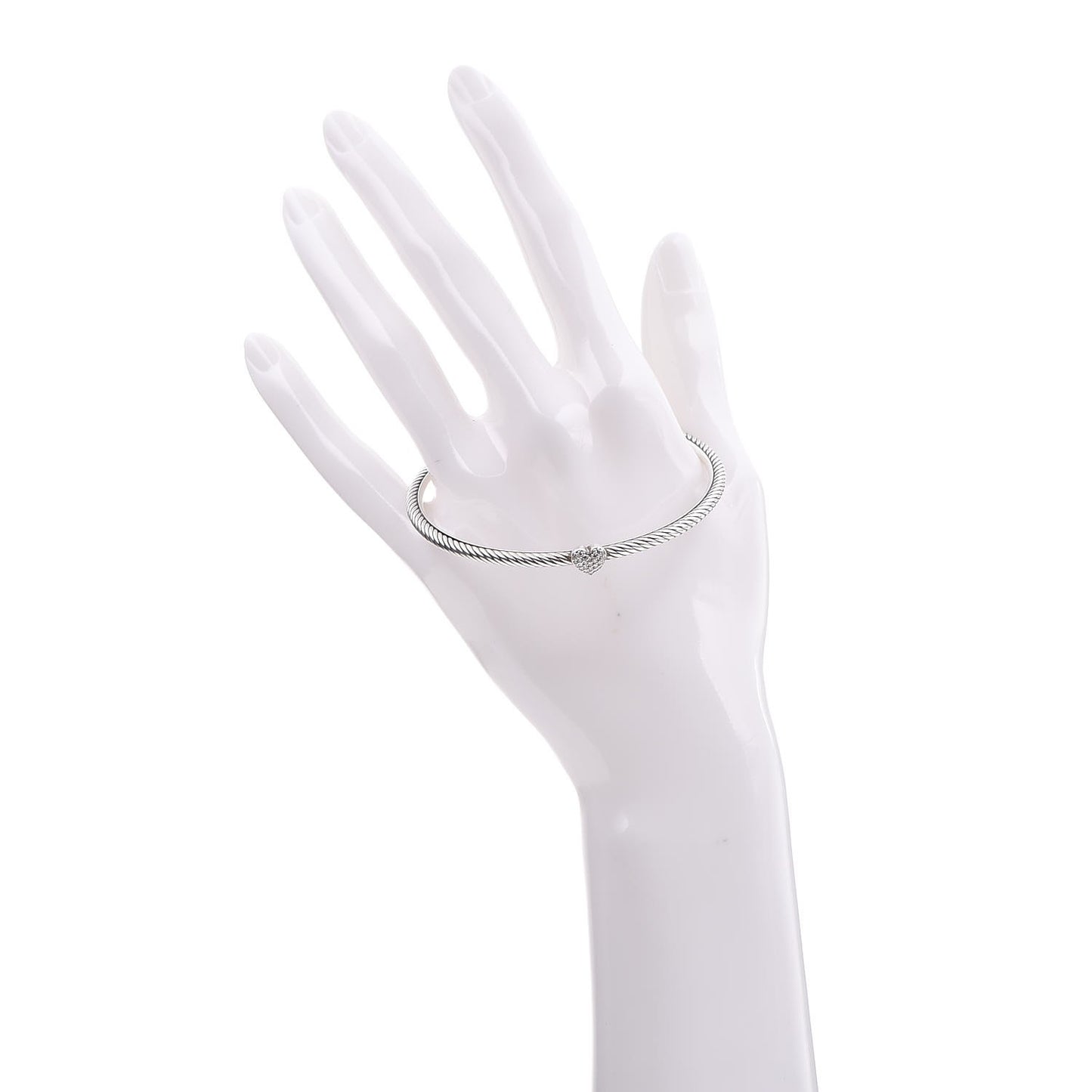 Sterling Silver Diamond Cable Collectibles Heart Bracelet