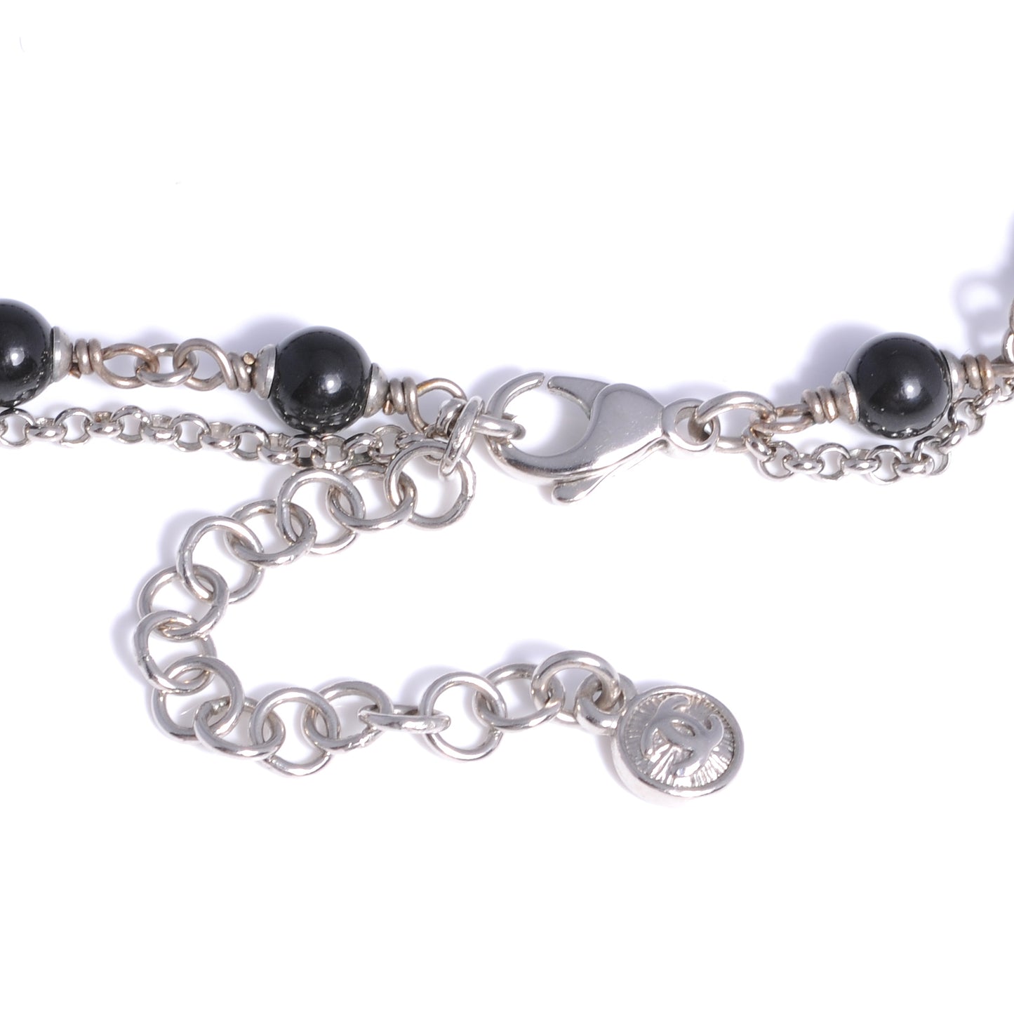 Short Beaded Double Strand CC Necklace Black 10A